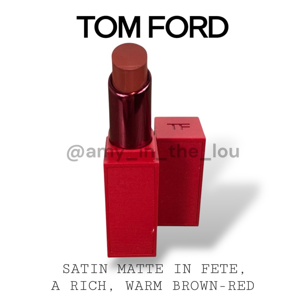 Tom Ford Satin Matte Lipstick in Fete a rich, warm brown-red